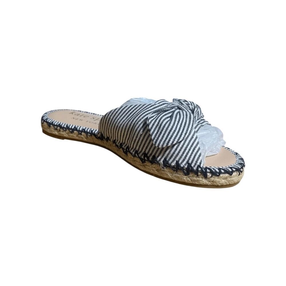 Kate Spade Saltie Shore Espadrille Blue/White Slip On Slide Sandal Sz 7B